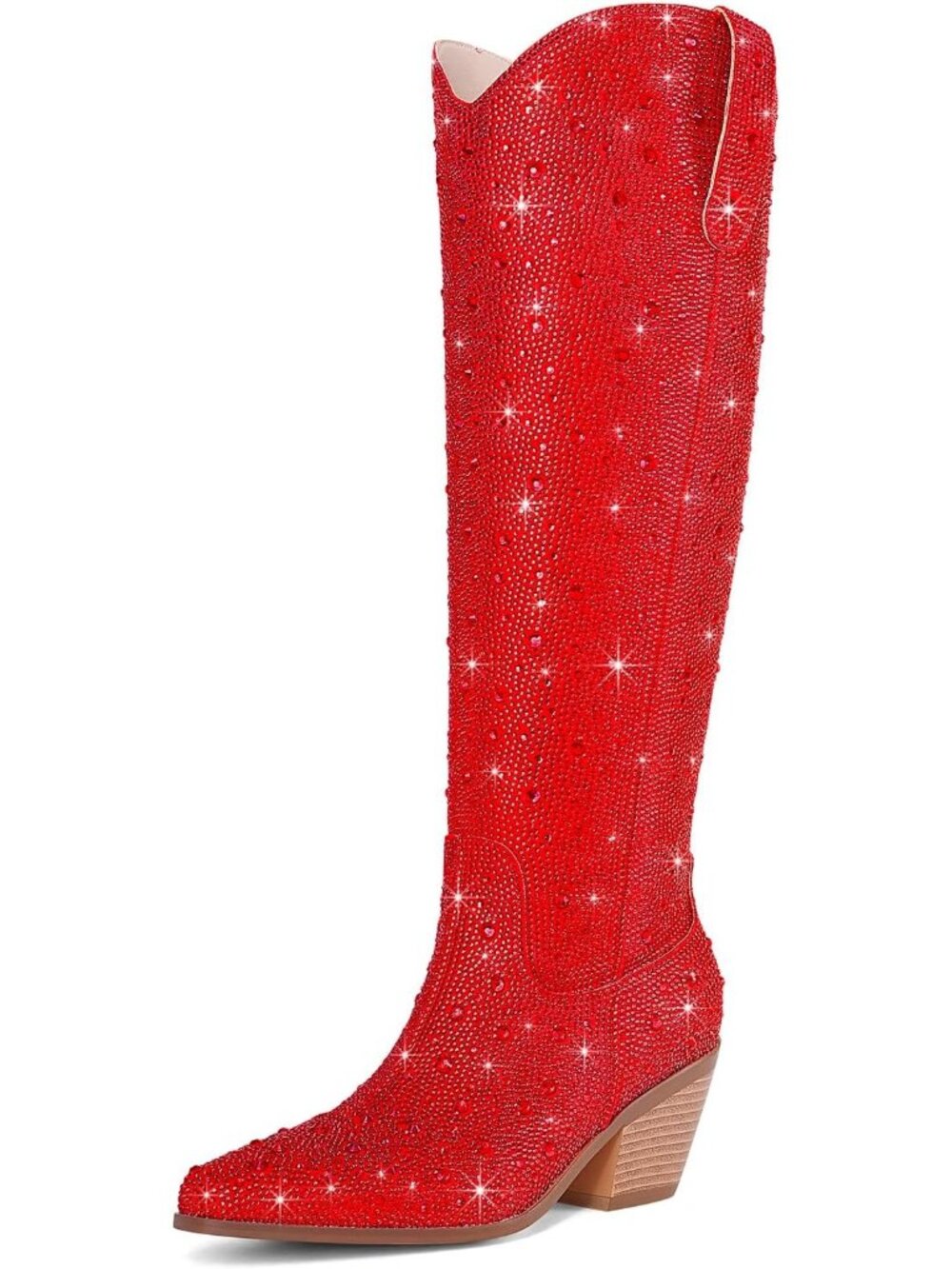 Women High Red PU leather Chunky Fashion Comfortable Side Zipper Heel